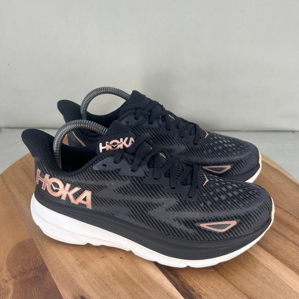 Hoka One One Clifton 9 Womens Size 8B Black Rose Gold Running Shoes 1127896 BRGL